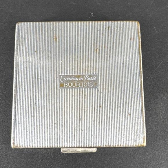 Vintage Bourjois Silver Tone Art Deco Compact Evening in Paris Vanity - Picture 5 of 9
